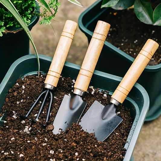 3-Piece Garden Tool Set Rake Shovel for Plants and Soil