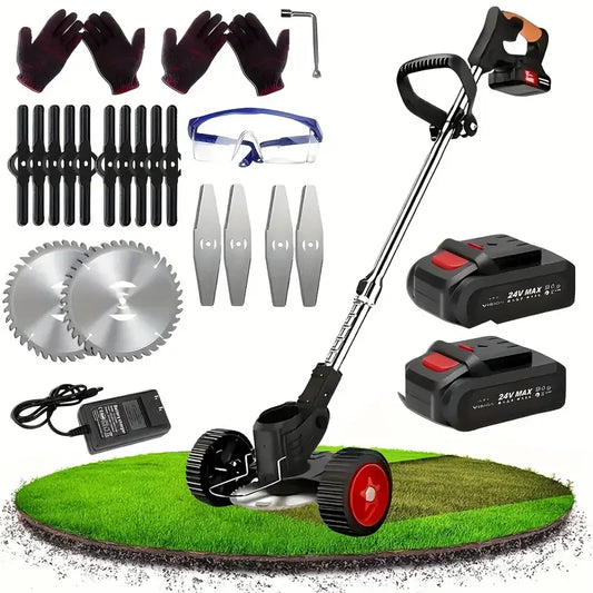 Cordless Lawn Trimmer Two Li Ion Batteries Three Cutting Blades