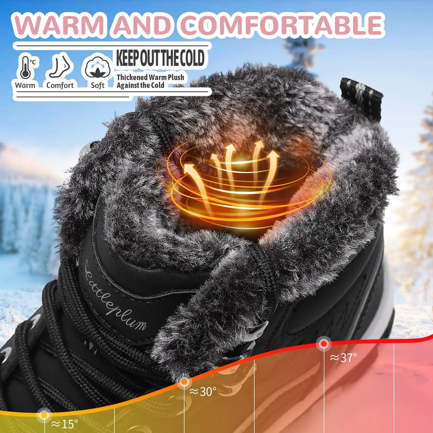 Womens Winter Hiking Boots Waterproof Non Slip Warm Lined