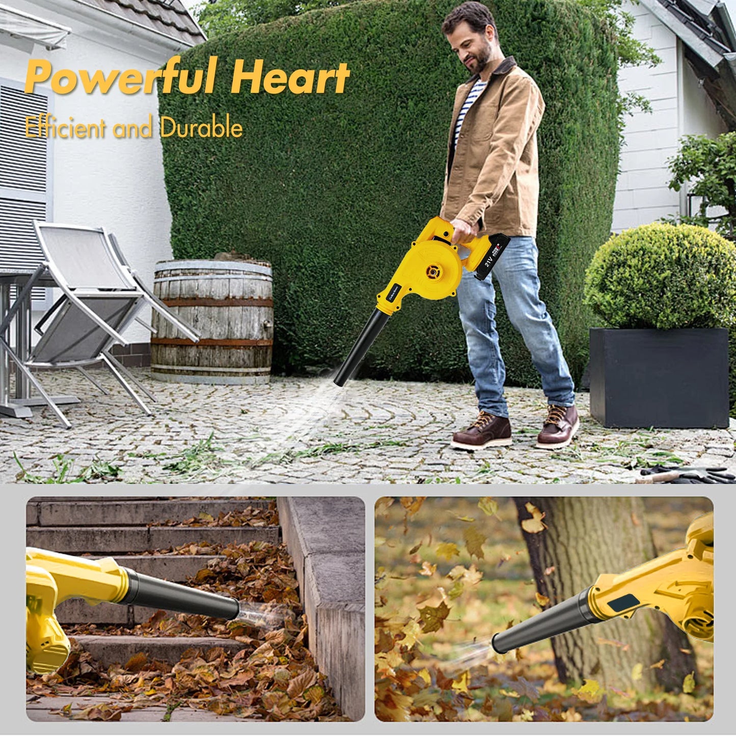 21V Cordless Leaf Blower 2in1 Portable Debris Cleanup