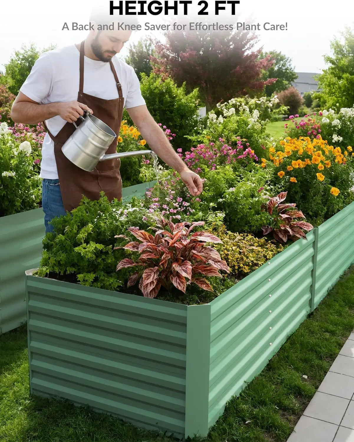 8x4x2ft Galvanized Raised Garden Bed Deep Root Planter Box