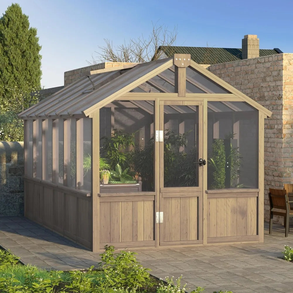 6x12FT Greenhouses for Outdoors, Wooden Cedar Frame Greenhouse