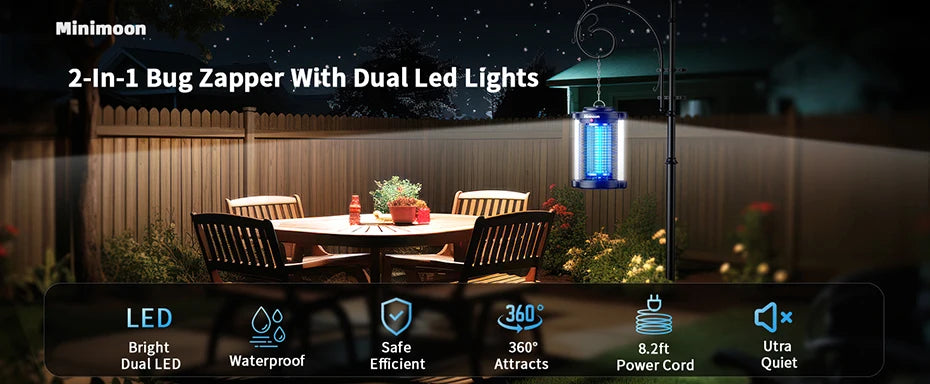 Outdoor Bug Zapper Minimoon Dual LED 4200V 15W IPX4 Trap