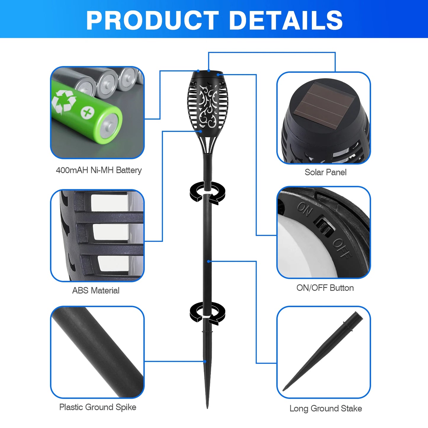 Solar Flame Torch Lights LED Outdoor Lawn Path Decor