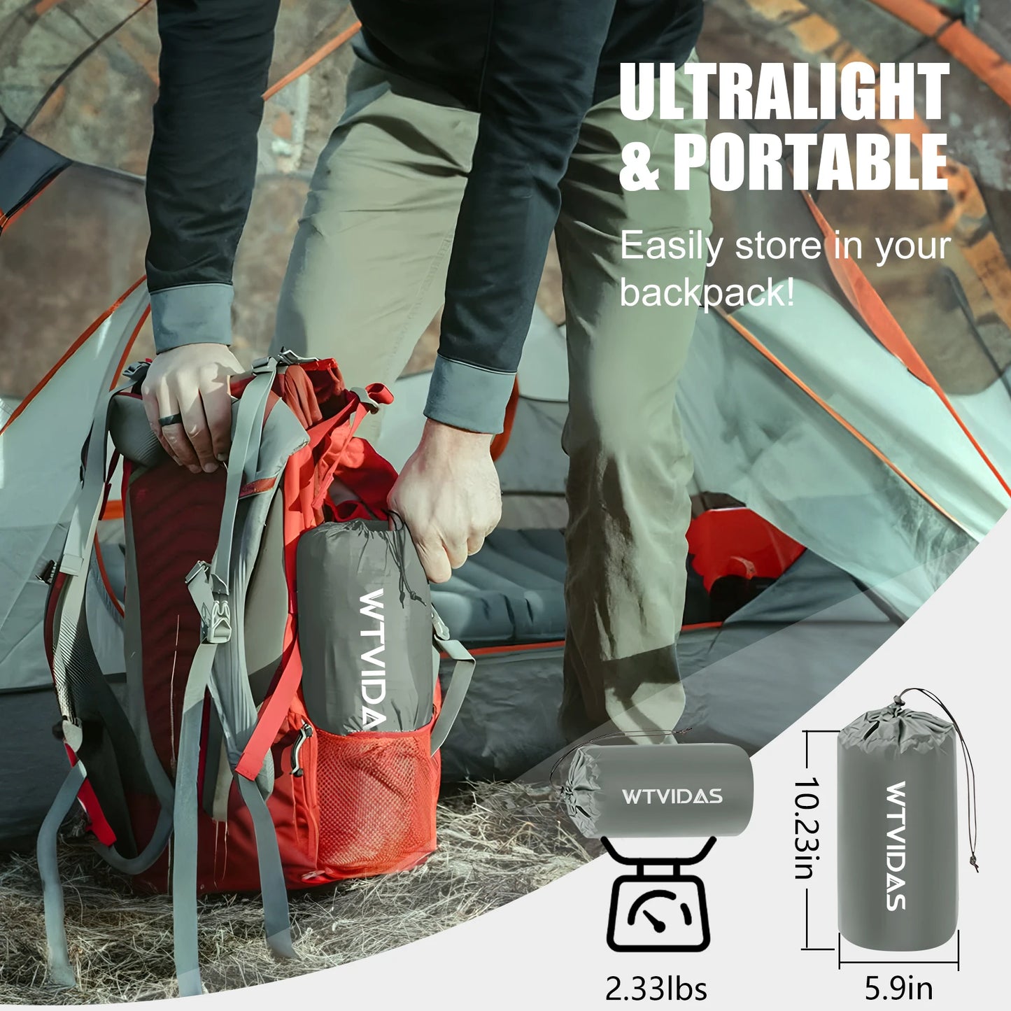 WTVIDAS Oversized Camping Sleeping Pad 4.2 Inch Thick Ultralight Inflatable Mattress with Built In Pump and Pillow for Hiking and Backpacking