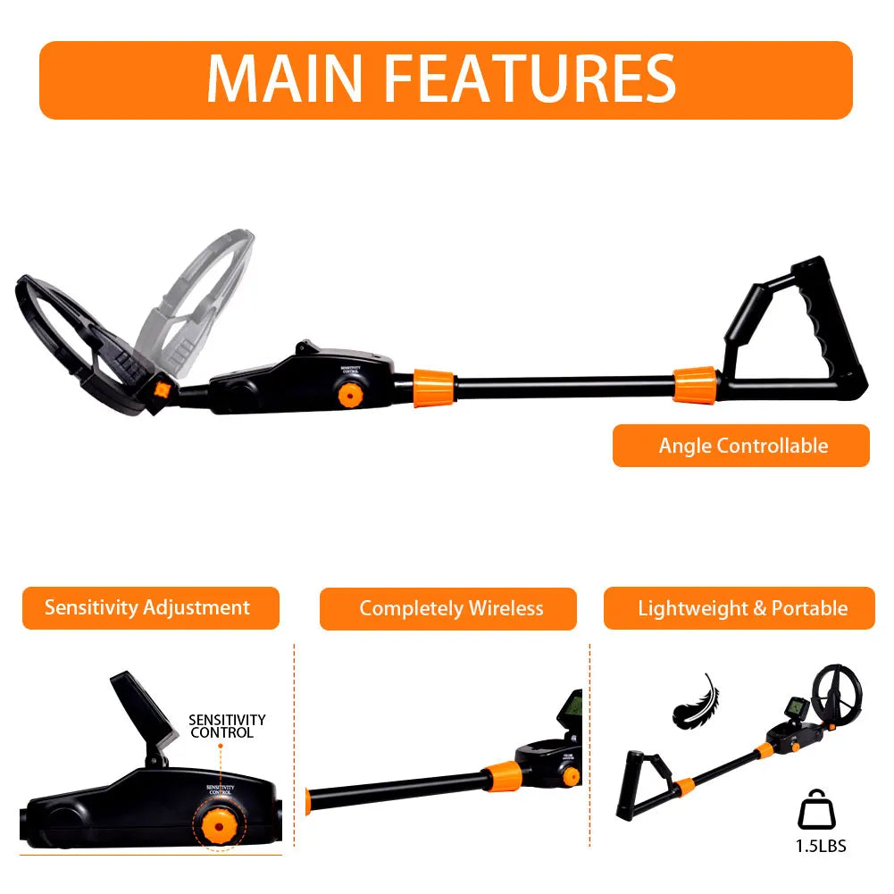 Metal Detector Kit for Kids with Waterproof Coil Backlight LCD Display Adjustable Metal Finder Tool for Jewelry and Coin Detecting