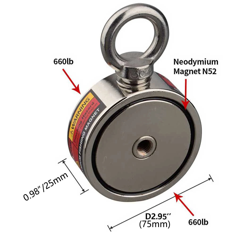 AMAZING-MAG Double Sided Fishing Magnet Set With Strong Salvage Rope