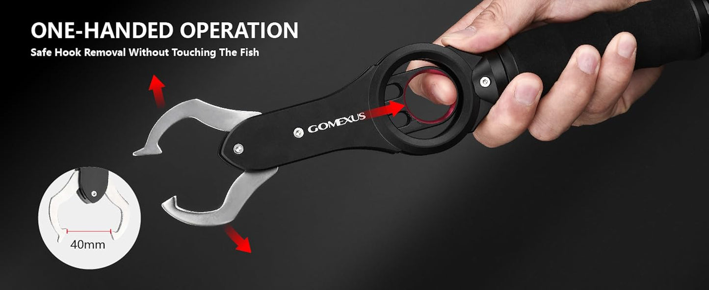 Gomexus Fish Lip Gripper with Scale Maximum 40 Pounds for Safe Handling Fish Easy Hook Removal Ideal Fishing Gifts for Men