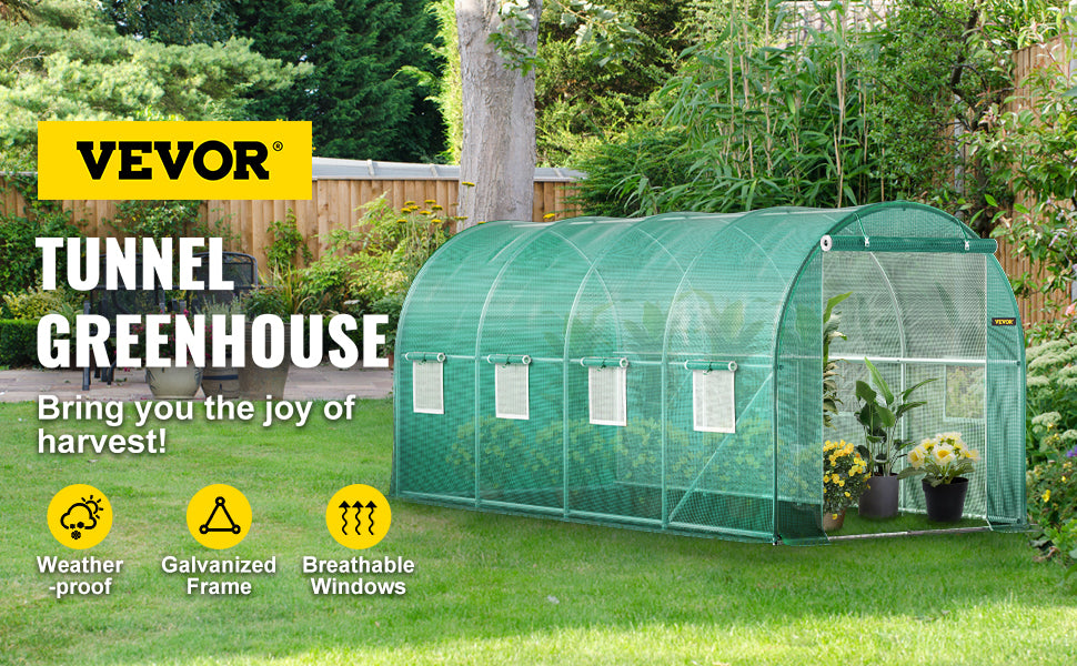 VEVOR Walk In Tunnel Greenhouse With Galvanized Frame Waterproof Cover
